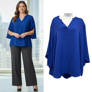 Anyally Chiffon ¾ Split Sleeve Tunic Blouse Royal‎ Blue Workwear Size 4XL NEW